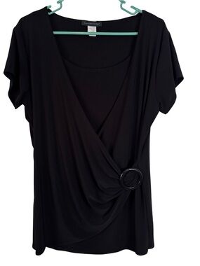 3/$20 American City Wear Black Faux-Wrap Top with Ring Detail